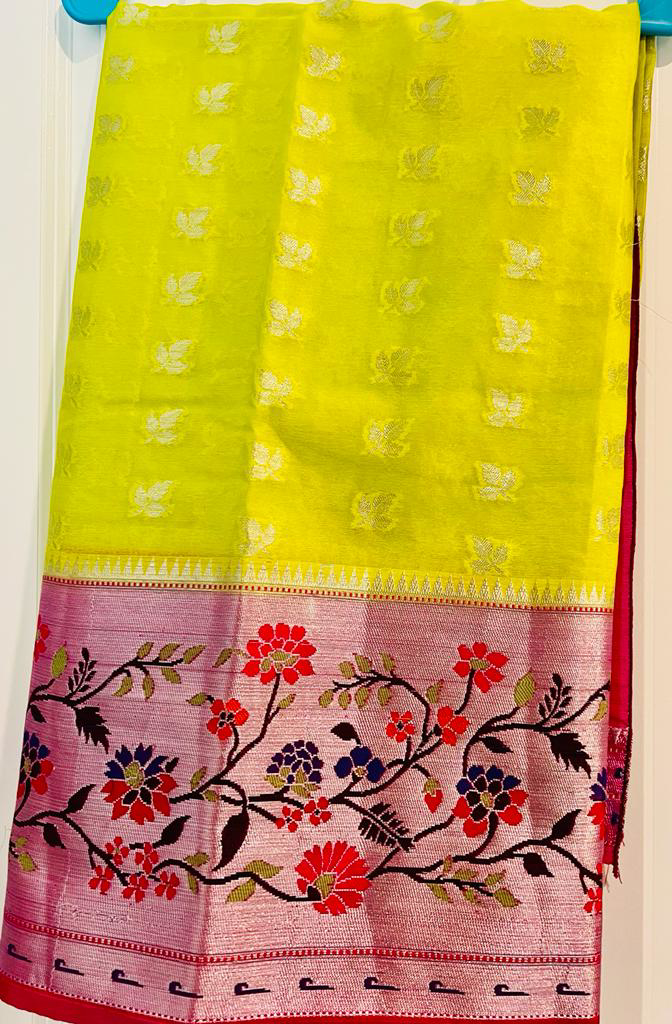 Punarviauthentic Preloved Sustainableparrot Green And Pink Saree With