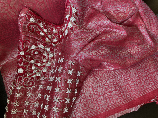 Purple and pink uppada pattu sarees with maggam work