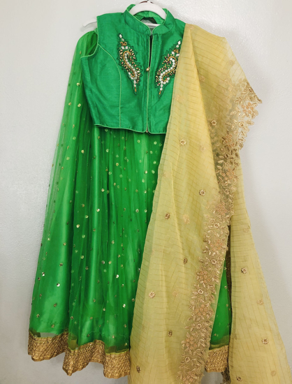 Light Green Lehenga With Golden Embroidery [product_title] | OORVI DESAI |  Designer Indian Wedding Dresses in London