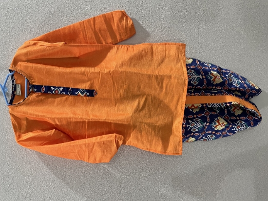 Picture of Beautiful orange and blue Kurta dhoti for 5-6Y