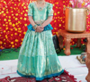 Picture of PL189 Pure zari kanchi pattu langa with silver work blouse and ruffles border 6-7Y