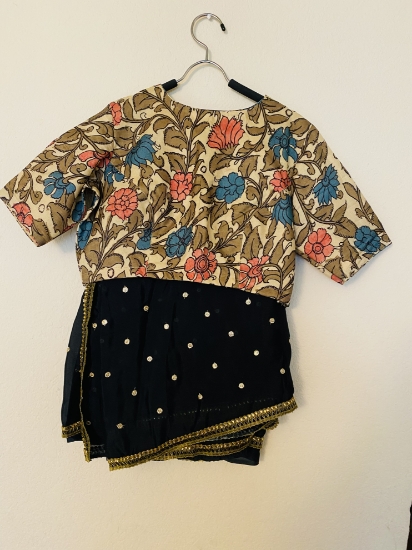 Picture of Black chiniya saree with kalamkari blouse