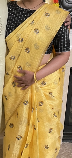 Picture of Yellow and Black saree with blouse