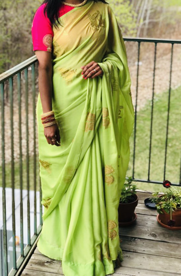 Picture of Parrot Green Chiffon Saree