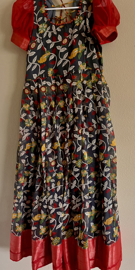 Picture of Brand new bright red and gray kalamkari long frock