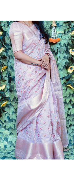 Picture of Powder pink (pastel pink) embroidery saree