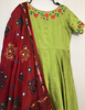 Picture of Beautiful Green raw silk long frock with embroidery
