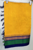Picture of new mango yellow kuppadam saree with violet and green  double border