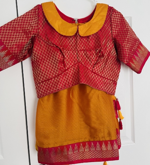 Picture of Chiffon saree with designer brocade blouse