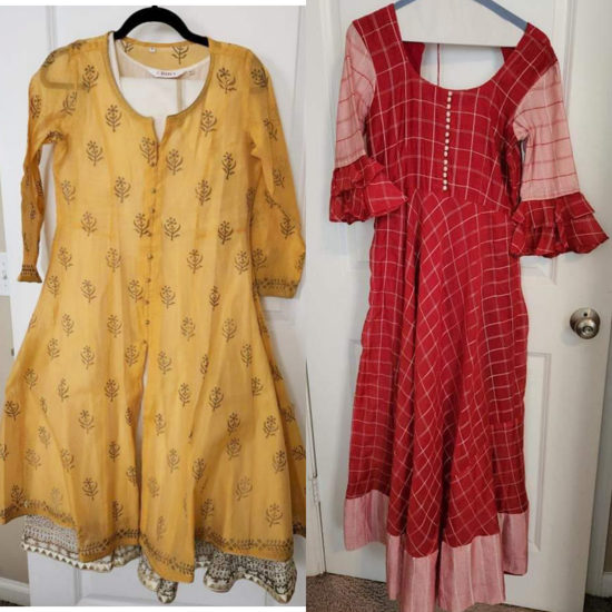 Picture of New Long Red dress with Mustard yellow cotton dress (Combo)