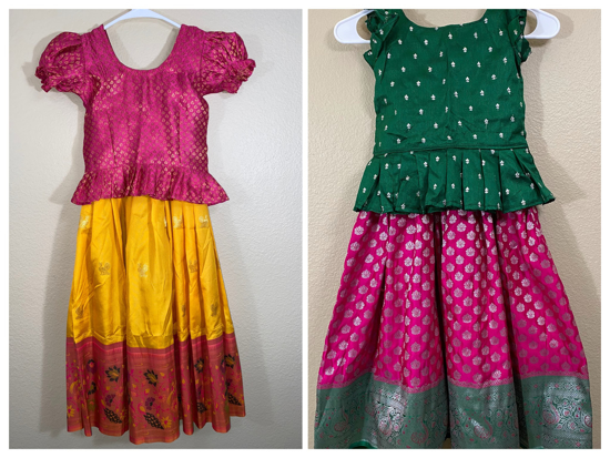 Buy NITHILA CREATIONS New south Indian traditional pattu pavadai pattu langa  voni Lehenga choli for girls dress (Maroon) (6-12 Months) at Amazon.in