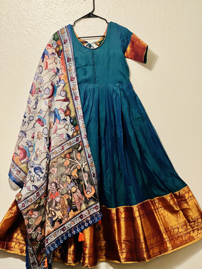 Picture of New Soft Pure Narayanapet Long Dress with pichwai printed Dupatta ( customised )