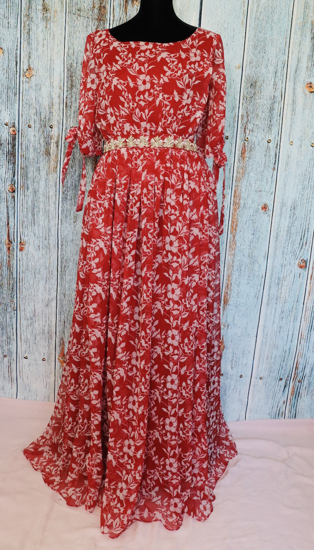Picture of New tomato red floral long dress
