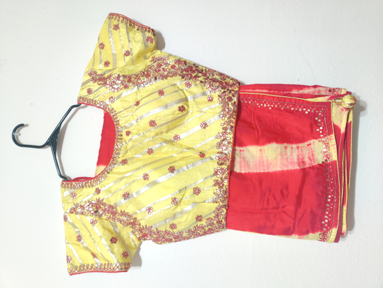 Picture of shibori saree with gotapatti blouse