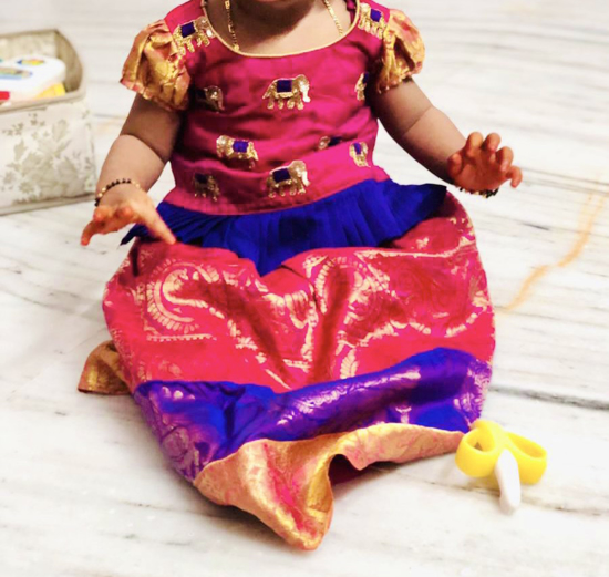 Picture of Pink and Purple combination pattu langa 6m-1yr
