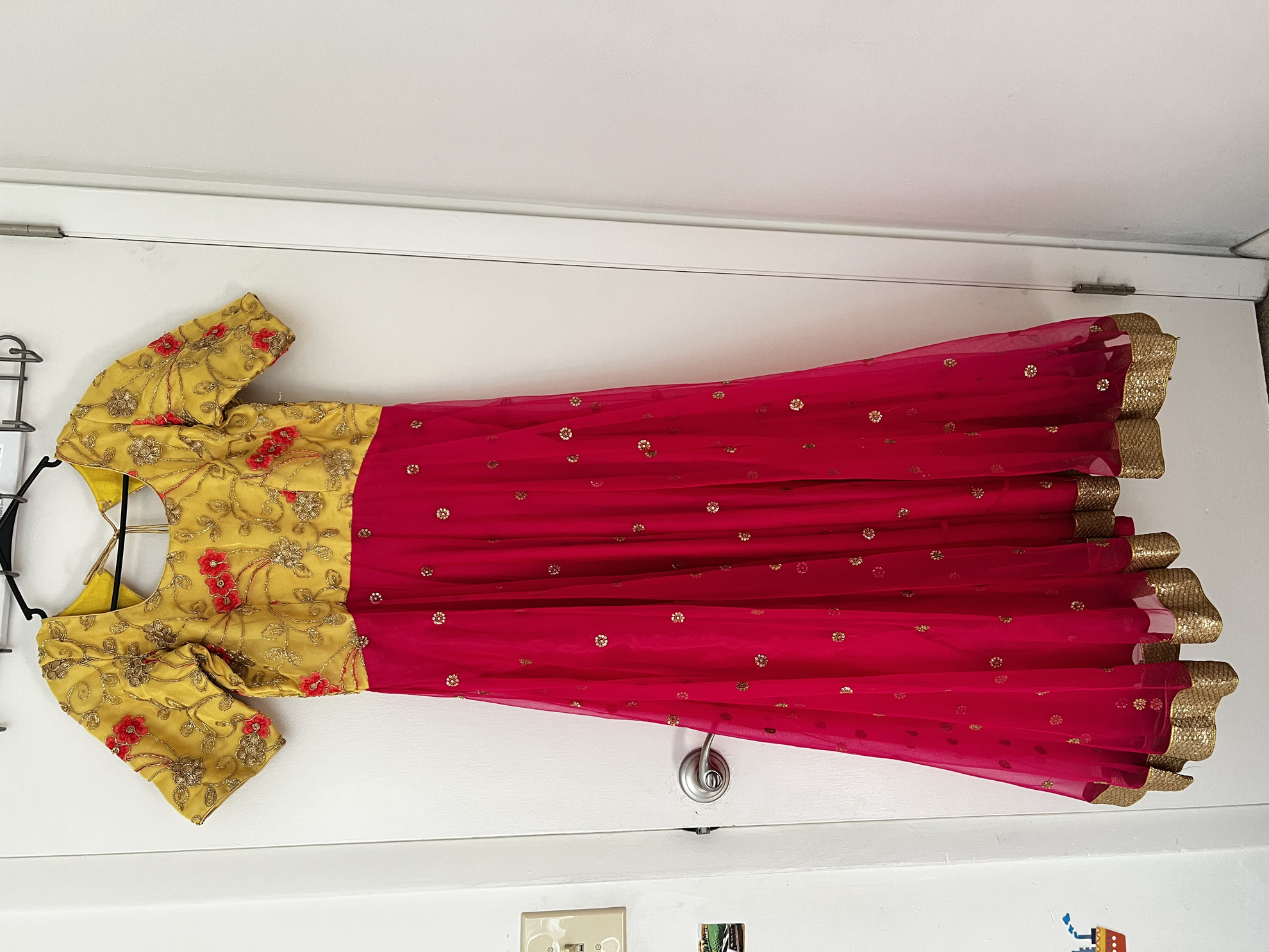 PunarviAuthentic|PreLoved|SustainablePink & yellow long frock