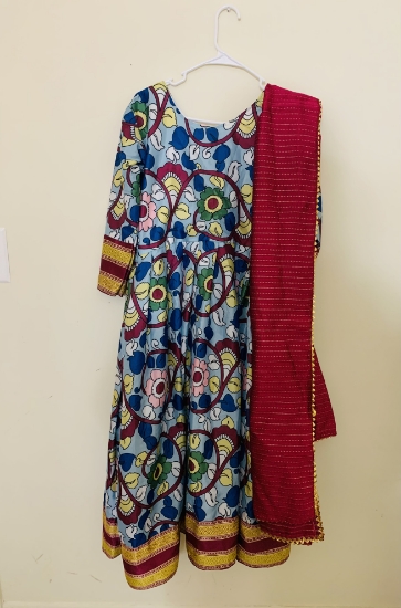 PunarviAuthentic|PreLoved|SustainableDesigner kalamkari printed long dress  with duppata