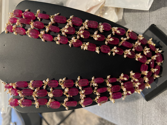 Picture of Ruby beads haram with rice pearls