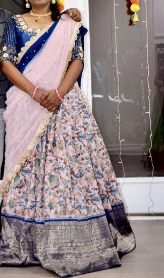 Picture of Kalamkari langavoni with heavy maggam work blouse