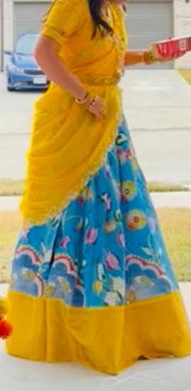 Picture of yellow and blue half saree