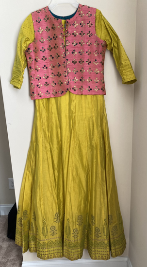 PunarviAuthentic|PreLoved|SustainableLemon green kurti with pink ...