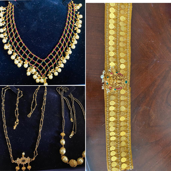 Picture of 4 Combo set of Gold color Waist belt and black beads sets and Neck set