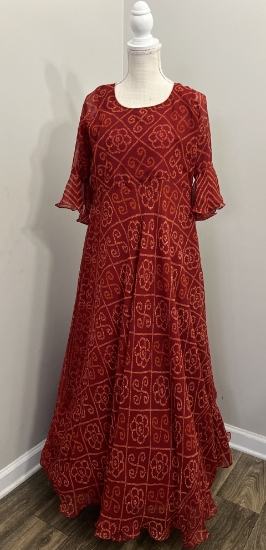 Picture of New bandini  georgette long frock with elbow ruffle hands