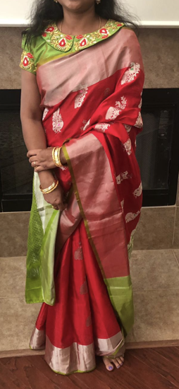 Picture of Pure Venkatagiri Pattu Saree with Maggam work blouse