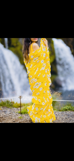 Picture of Yellow floral ruffle saree