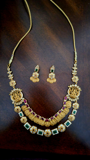 Picture of Double layered Kaasu mala necklace set in 1 gm gold