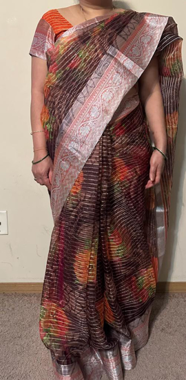 Picture of Digital print thread line sequence saree