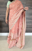 Picture of Peach Tusser silk saree with floral design blouse