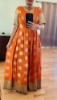 Picture of Orange and purple border pure  banaras long dress