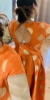 Picture of Orange and purple border pure  banaras long dress