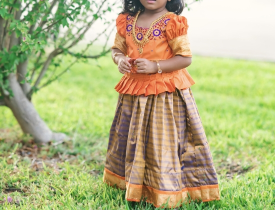 Picture of Purple Orange pattu langa 2-3y