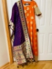 Picture of Orange and purple border pure  banaras long dress