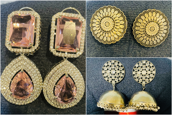 Picture of High quality CZ earrings, jhumkas and studs combo