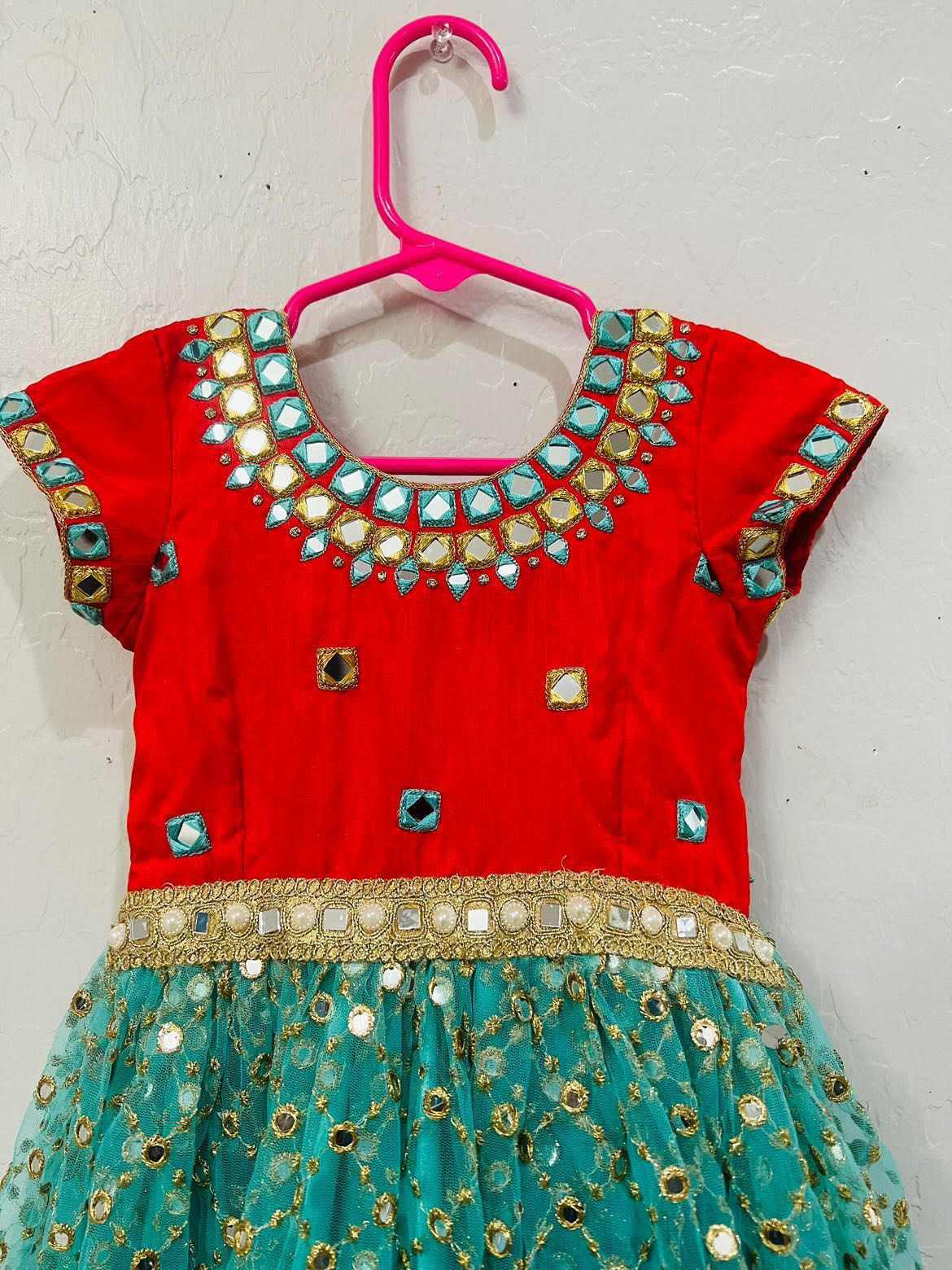 PunarviAuthentic|PreLoved|SustainableRed and teal frock,maggam work ...