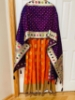 Picture of Orange and purple border pure  banaras long dress