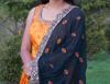 Picture of Yellow ikkat long dress with black georgette duppatta