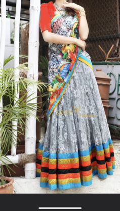 Picture of Grey lehanga/Crop Top with cancan and 3D dupatta