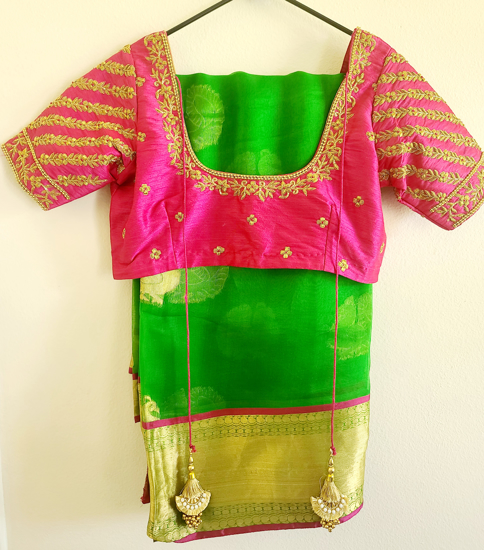 PunarviAuthentic|PreLoved|SustainableParrot green Kora saree with heavy ...