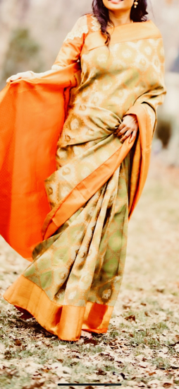 Picture of Pure kanjivaram saree in sagegreen and orange color bought at Tana event