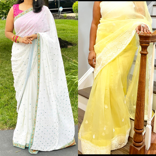 Picture of Haldi wear yellow and white sarees combo