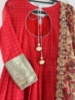 Picture of Tomato red long frock with Kalamkari dupatta