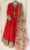 Picture of Tomato red long frock with Kalamkari dupatta