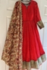 Picture of Tomato red long frock with Kalamkari dupatta