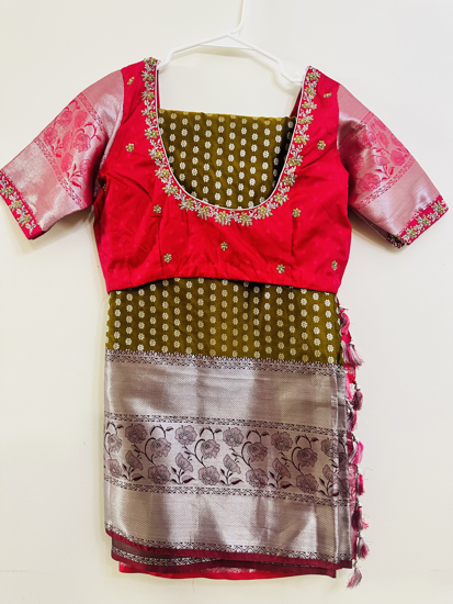 Picture of New Semi Venkatagiri saree with maggam work blouse