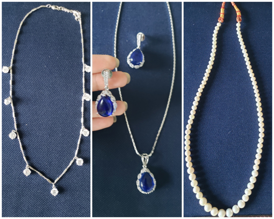 Picture of Fresh water pearl chain and ink blue stone pendant set