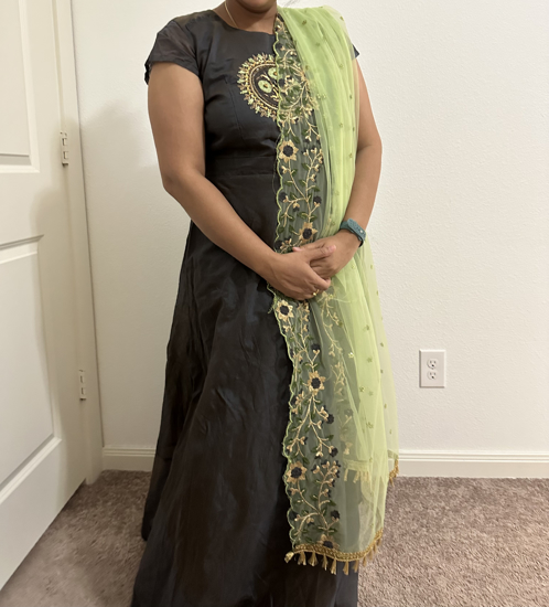 Picture of Charcoal Grey Long frock with mint green dupatta